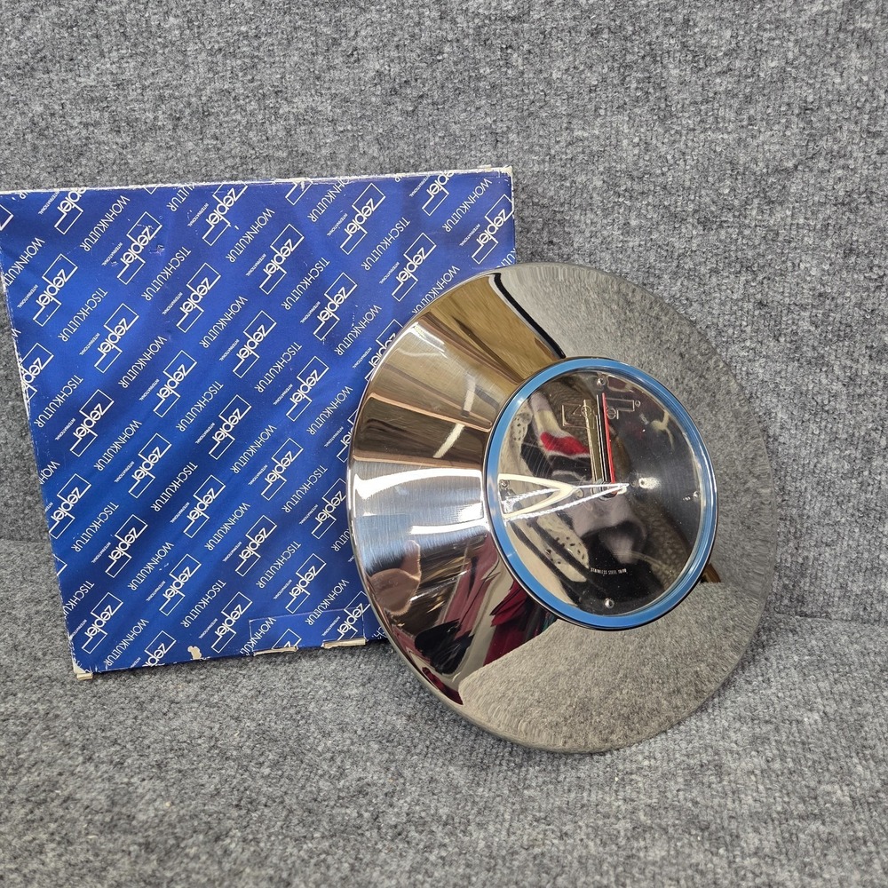 Vintage Zepter Metal Postmodern Wall‎ Clock Stainless Steel MCM Chrome NEW